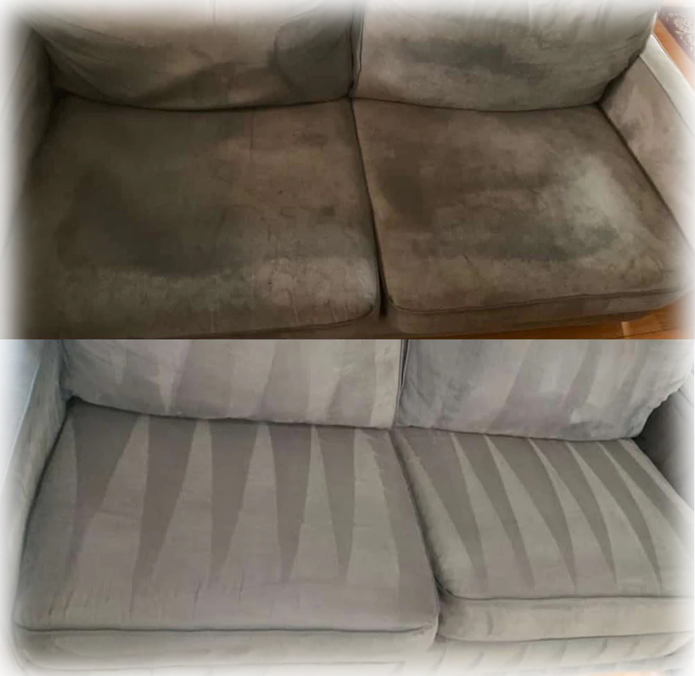 Sofa before and after professional upholstery cleaning